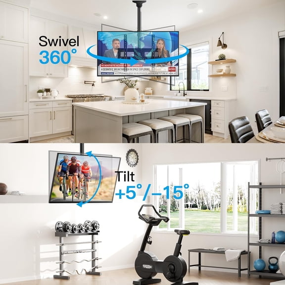 Ceiling TV Mount for 26-65 inch Flat Screen Displays, Max VESA 400x400mm, Hanging Adjustable Ceiling TV Bracket Fits Most LCD LED OLED 4K TVs, Pole Ceiling Mount Holds up to 110lbs