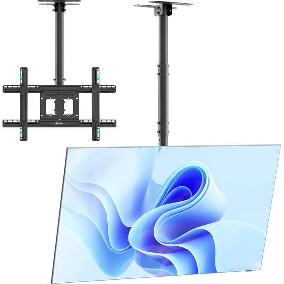 Ceiling TV Mount for 32-80 Inch Screen up to 150 lbs, Height Adjustable Hanging TV Mount with Swivel and Tilt, VESA 100x100-600x400, Full Motion Ceiling Mount TV Bracket Drop Down, Black