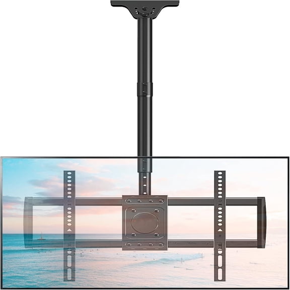 Ceiling TV Mount for Most 37-75 Inch TVs, Height Adjustable Full Motion Ceiling Mount for Flat Pitched Roof, Hanging TV Bracket Swivel and Tilt, Holds up to 110 lbs, Max VESA 600x400mm