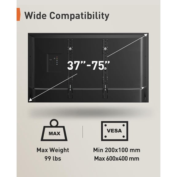 Ceiling TV Mount, Hanging TV Mount for 37-75 inch Flat or Curved TVs up to 99 lbs, Full Motion TV Bracket with Swivel, Tilt, Max VESA 600x400mm, PGLCM1