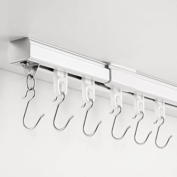 Ceiling Telescopic Curtain Track, White, 51-94 Inch (4.2-7.8ft) | Adjustable Wall Mount Curtain Rail System, Aluminum, Smooth Gliding, Heavy Duty, Room Divider for Living Room, Bedroom