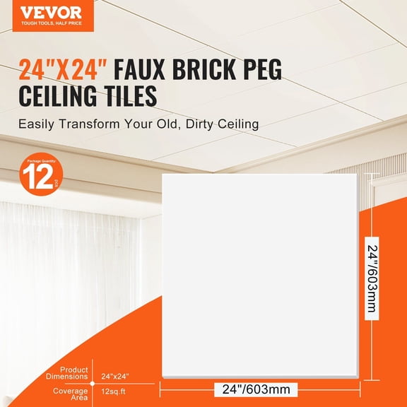 Ceiling Tiles, 12-Pack 24 x 24 in, Drop Ceiling Tiles Premium PVC Foam Sheet, Fire-Rated & Good Flexibility & Easy Installation, Ceiling Covering for