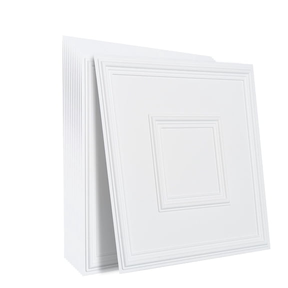 Ceiling Tiles, 12-Pack 24 x 24 in, Drop Ceiling Tiles Premium PVC Sheet, Easy Installation/ Cutting Plastic Glue-up Ceiling Tile, Ceiling Covering for Home/Office Decoration, White Geometric