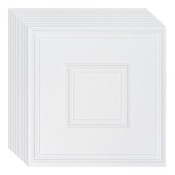 Ceiling Tiles 12 Pack 24x24 Inch, PVC Peel and Stick Panels, Easy to Cut and Install, for Home Office Decor, White Geometric Pattern