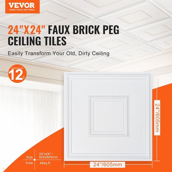 Ceiling Tiles,12-Pack 24x24 in,Drop Ceiling Tiles Premium PVC Sheet,Easy Installation/ Cutting Plastic Glue-up Ceiling Tile,Ceiling Covering for Home/Office Decoration,White Geometric