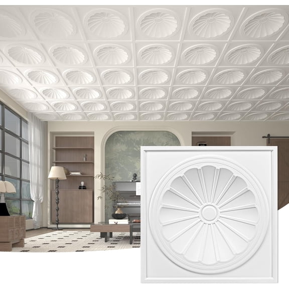 Ceiling Tiles 12 Pack Drop Ceiling Tiles, 24 x 24 Inch High Grade PVC 3D Wall Panels for Interior Wall Decor, Fire Rated, Waterproof, Light Weight, Prevent Breakage, White
