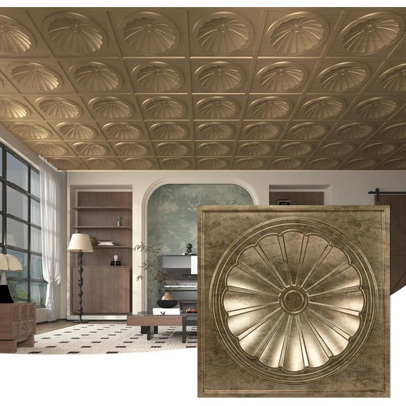 Ceiling Tiles 12 Pack Drop Ceiling Tiles, 24 x 24 Inch High Grade PVC  Wall Panels for Interior Wall Decor, Fire Rated, , Light Weight,  Breakage, Antique