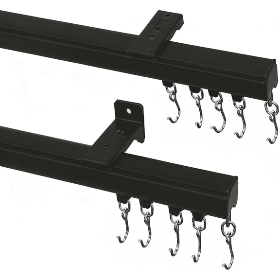 Ceiling Track Kit with Hooks, Wall Mount Curtain Track, x-Large Size for Space 12ft - 18ft Wide, Single Window Rods Work with Grommet and Pinch Pleated Curtain, Black