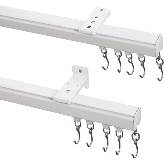 Ceiling Track Kit with Hooks, Wall Mount Curtain Track, x-Large Size for Space 12ft - 18ft Wide, Single Window Rods Work with Grommet and Pinch Pleated Curtain, White