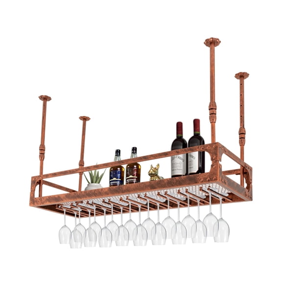 Ceiling-Type Wine Holder, Bronze Vintage Wine Glass Rack, Creative Hanging Wine Glass Holder Upside Down Wine Glass Holde, 13.78"-21.65" Height Adjustable Floating Shelf for Bar Cafe Kitchen