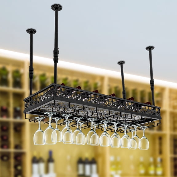 Ceiling Wine Glass Rack 35'' x 13" Hanging Wine Glass Rack Adjustable Bar