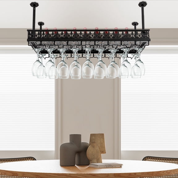 Ceiling Wine Glass Rack 35'' x 13" Hanging Wine Glass Rack Adjustable Bar