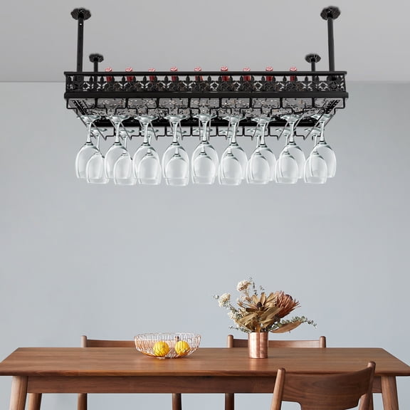 Ceiling Wine Glass Rack 35'' x 13" Hanging Wine Glass Rack Adjustable Bar