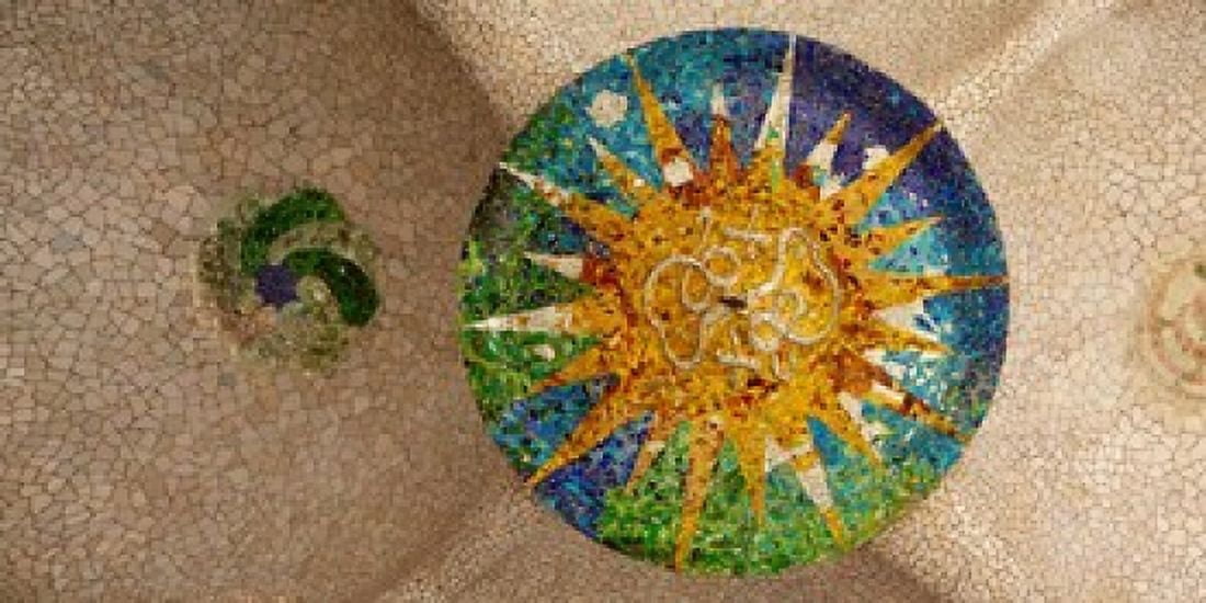 Ceiling detail of the Hall of Columns Park Guell Barcelona Catalonia Spain Canvas Art - Panoramic Images (24 x 12)