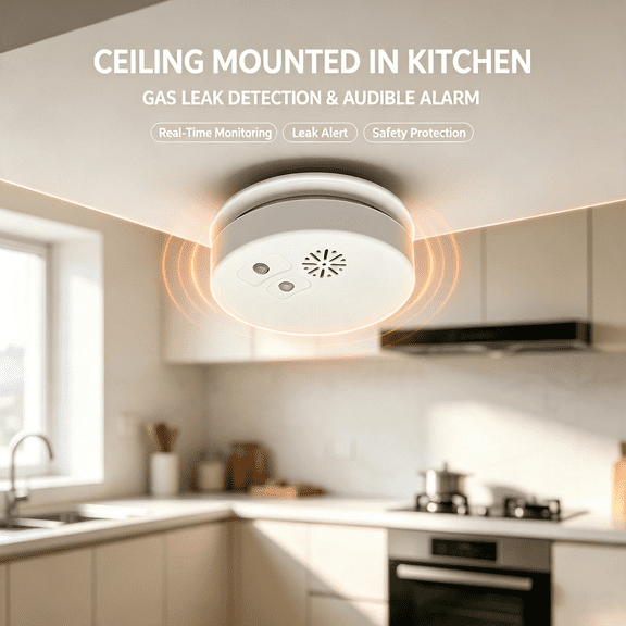 Ceiling-mounted Liquefied Petroleum Gas, Natural Gas, and Gas Flammable Gas Leakage Detector with Sound and Light Alarm, NO/NC Linkage Output