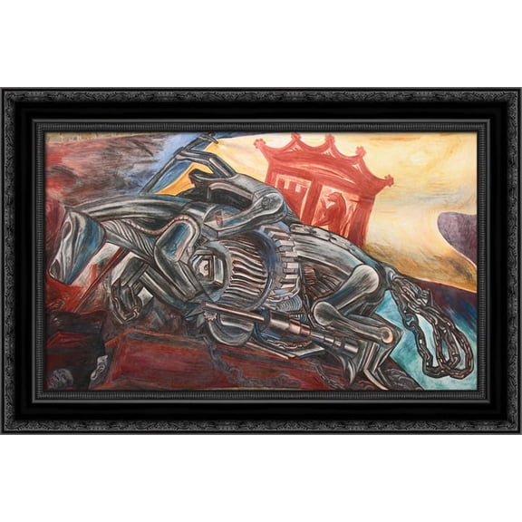 Ceiling mural of Hospicio Cabanas 24x17 Black Ornate Wood Framed Canvas Art by Orozco, Jose Clemente