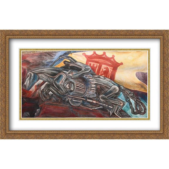 Ceiling mural of Hospicio Cabanas 2x Matted 40x26 Large Gold Ornate Framed Art Print by Orozco, Jose Clemente