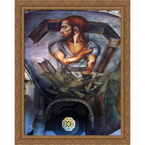 Ceiling of Colegio de San Ildefonso 28x36 Large Gold Ornate Wood Framed Canvas Art by Jose Clemente Orozco