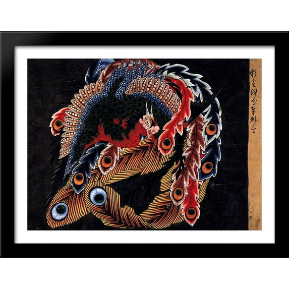 Ceiling of Ganshoin temple at Obuse 36x28 Large Black Wood Framed Print Art by Katsushika Hokusai