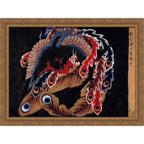 Ceiling of Ganshoin temple at Obuse 36x28 Large Gold Ornate Wood Framed Canvas Art by Katsushika Hokusai