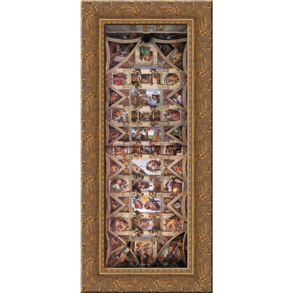 Ceiling of the Sistine Chapel 14x24 Gold Ornate Wood Framed Canvas Art by Michelangelo
