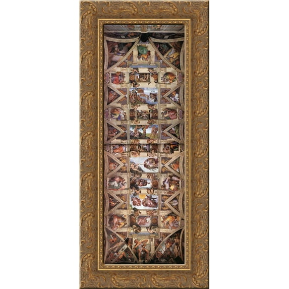 Ceiling of the Sistine Chapel 14x24 Gold Ornate Wood Framed Canvas Art by Michelangelo
