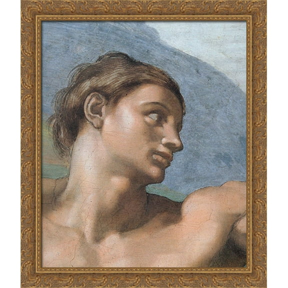 Ceiling of the Sistine Chapel: Genesis, The Creation of Adam [Adam's face] 28x32 Large Gold Ornate Wood Framed Canvas Art by Michelangelo