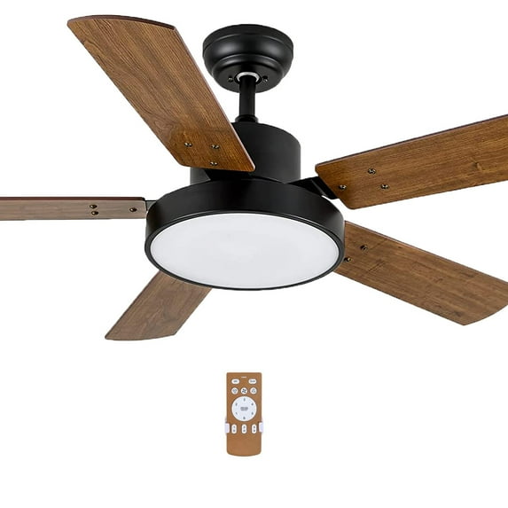 SYNGAR Ceiling Fan with Light and Remote Control, 44inch Ceiling Fans with LED Light and Remote Control, Rustic Fans with 6-Speed Modes and Timer for Living Room Kitchen Bedroom, Brown, LJ3694