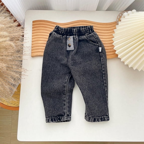 Ceisia 0-1 Years Baby Elastic Waist Solid Denim Pants Casual Straight Fit Kids Long Jeans (Black 6 Months) Father's Day Gift
