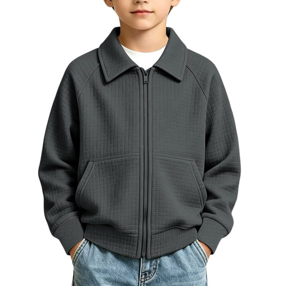 Ceisia Boys Girls Waffle Knit Full Zip Collared Jacket Solid Long Sleeve Fall Winter Outerwear For Big Kids Gift