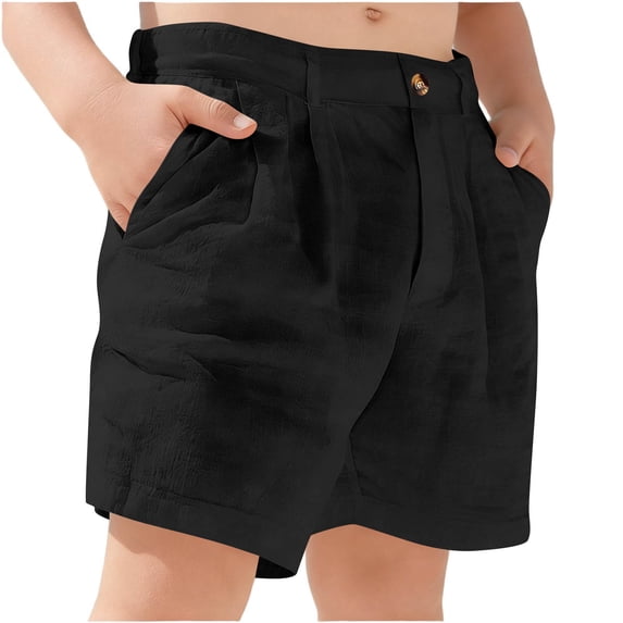 Ceisia Boys Solid Color Elastic Waist Straight Leg Casual Shorts Breathable Cotton-like Linen Kids Summer PantsBlack4-5 Years Gifts