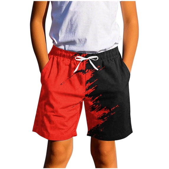 Ceisia Boys Split Splash Paint Print Drawstring Swim Shorts Quick Dry Elastic Waist Beach Casual Board Shorts (Red 150) Father's Day Gift