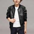 thumbnail image 1 of Ceisia Boys Stand Collar Full Zip Faux Leather Bomber Jacket Kids Classic Casual Motorcycle Style Outerwear Coat (Black 13 Years) Gift, 1 of 8