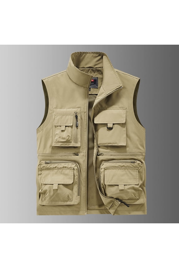 Breathable Lightweight Men's Loose Fit Stand-Collar Multi-Pocket Utility Vest Gift