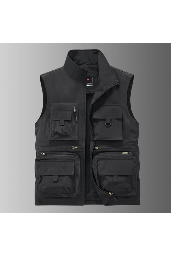 Breathable Lightweight Men's Loose Fit Stand-Collar Multi-Pocket Utility Vest Gift