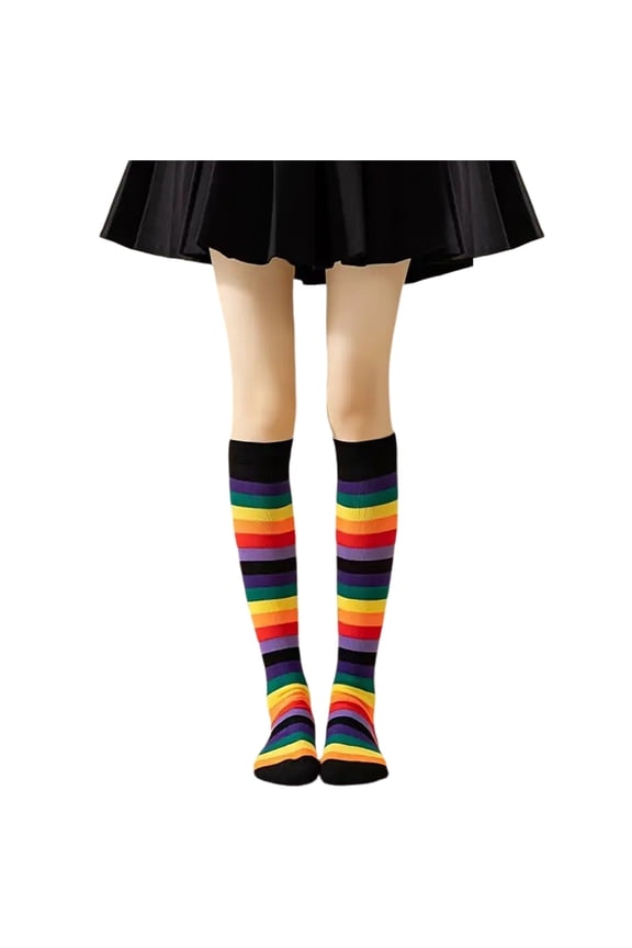 Breathable Rainbow Striped Knee High Socks Gift