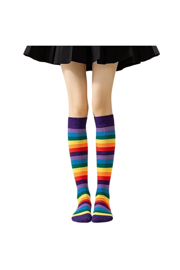 Breathable Rainbow Striped Knee High Socks Gift