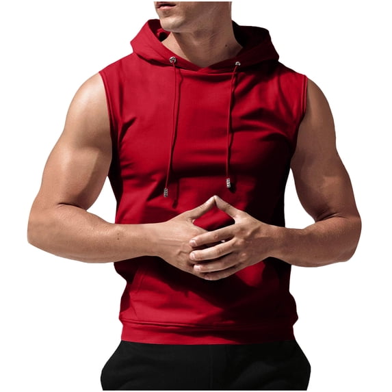 Ceisia Breathable Soft Men's Slim Fit Solid Color Hooded Sleeveless Vest with Kangaroo Pocket Gift