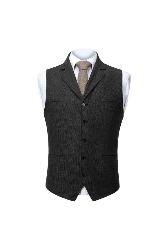 Breathable Wrinkle-Resistant Men's Slim Fit Notch Lapel Herringbone Suit Waistcoat Gift