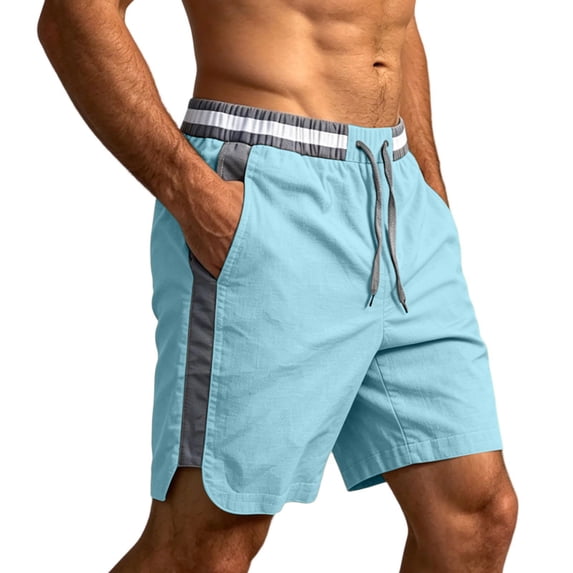 Ceisia Contrast Side Panel Solid Casual Shorts Loose Straight Leg With Side Pockets Lightweight Holiday Outdoor Mens Summer Bottoms Sky Blue L Gift