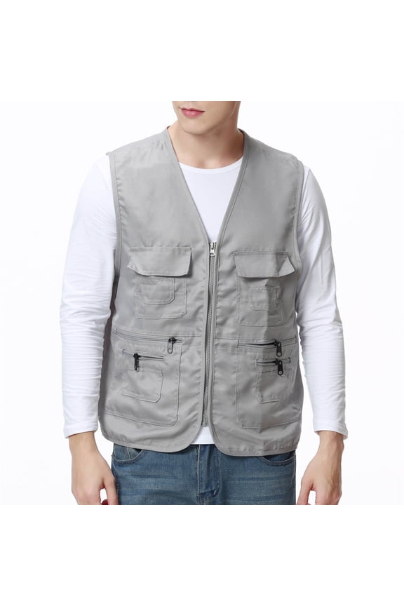 Durable Multi-Pocket Men's Loose Fit V-Neck Utility Vest for Outdoor & Work Gift