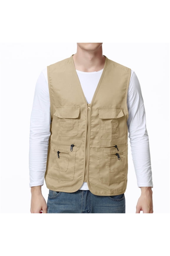 Durable Multi-Pocket Men's Loose Fit V-Neck Utility Vest for Outdoor & Work Gift