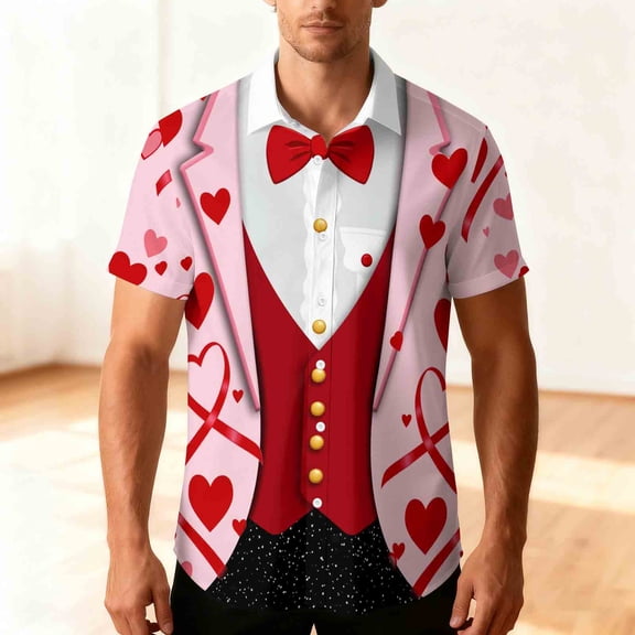 Ceisia Fashion Unisex Men Women Casual Short Sleeve Printed Turndown Collar Button Gift Shirt