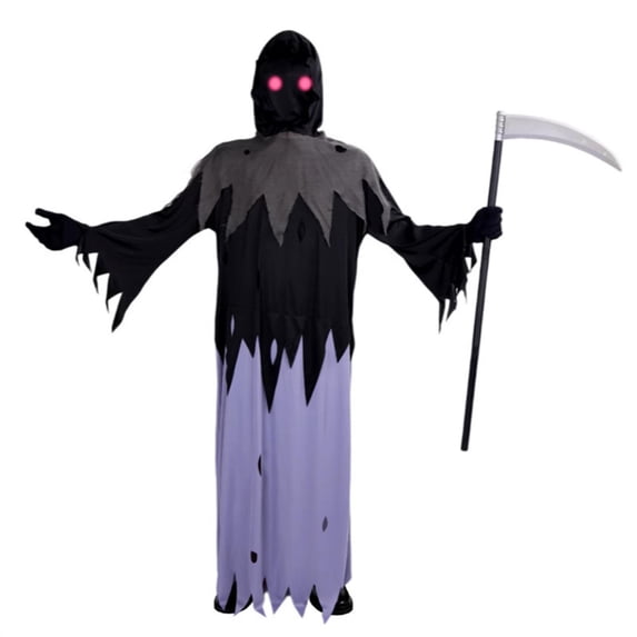Ceisia Grim Reaper Halloween Costume Tattered Hooded Robe With Glowing Eyes Scythe Accessory For Party Cosplay Dress Up Gift