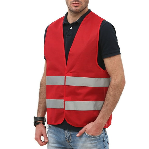 Ceisia High Visibility Reflective Safety Vest Dual Reflective Strip Sleeveless Construction Traffic Night Work Security Waistcoat (Red 均码) Father's Day Gift