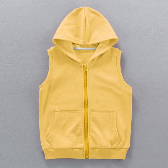 Ceisia Kids Hooded Sleeveless Zip Up Vest With Pockets Pure Cotton Hoodie Waistcoat 3‑12 Years Yellow 4 Years Gift