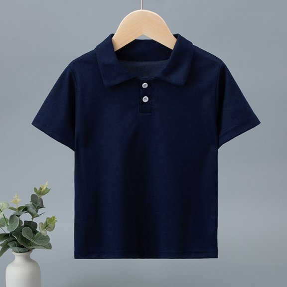 Ceisia Kids Short Sleeve Solid Color Polo Shirt Half Button Placket Quick Dry Casual School Uniform Top 4-13 Years (Navy 5 Years) Gift