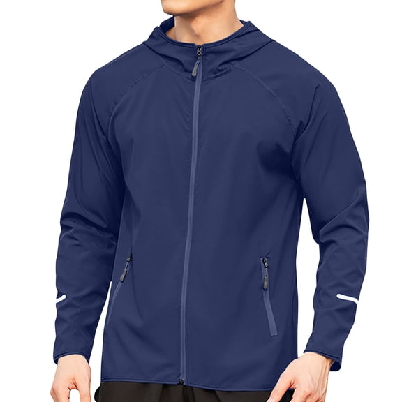 Ceisia Lightweight Full Zip Hooded Windbreaker Solid Breathable Training Outdoor Jacket For Mens Dark Blue XXXL Gift