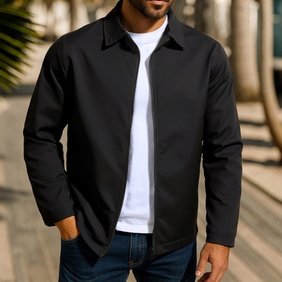 Ceisia Lightweight Windproof Men's Slim Fit Turn-Down Collar Zip-Up Coach Jacket Gift