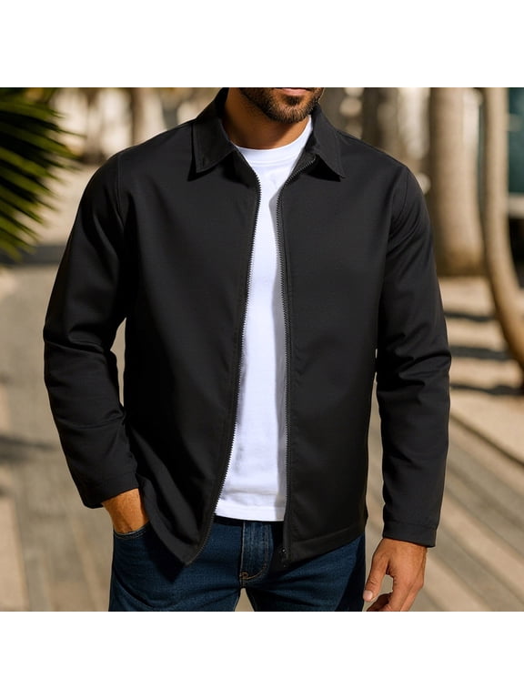 Lightweight Windproof Men's Slim Fit Turn-Down Collar Zip-Up Coach Jacket Gift